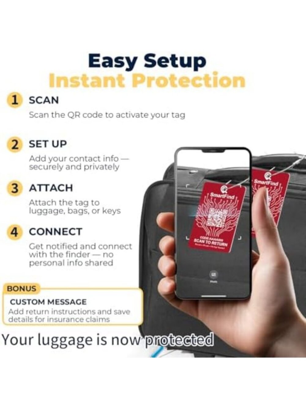 Smart QR Code Luggage Tags for Travel | Compatible with Android & iOS, 8-Pack - Picture 7 of 7